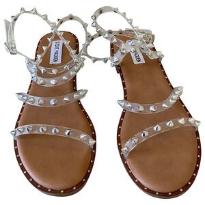 Steve Madden “Travel” clear sandal with embellishments, size 9